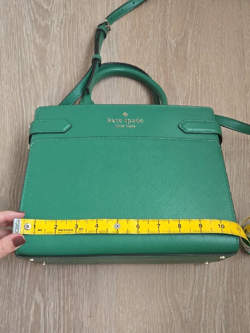 kate spade Green Structured Leather Satchel with Gold Logo